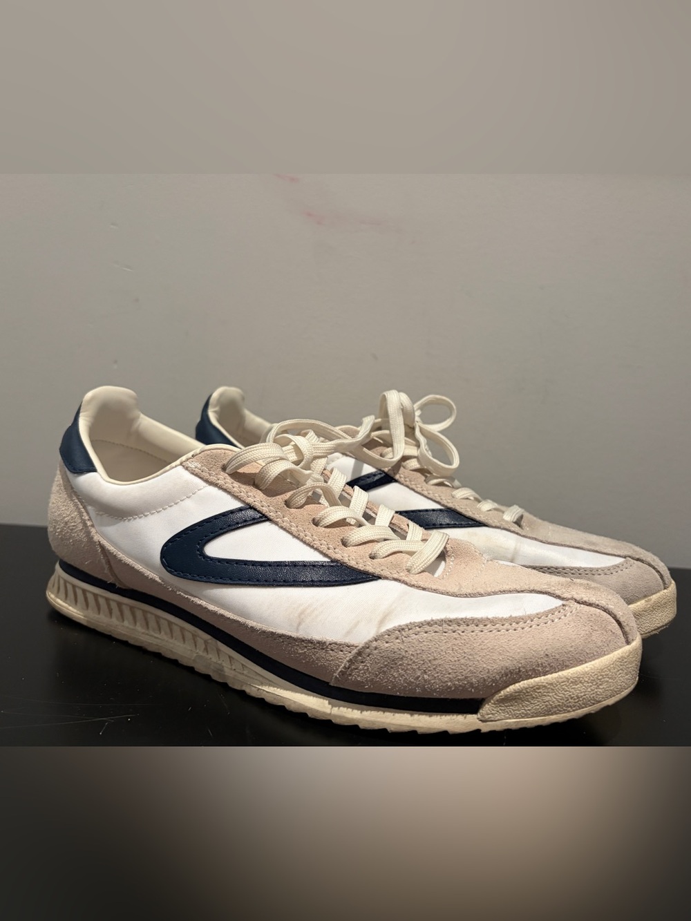 Tretorn Beige and Navy Retro Runner Sneakers